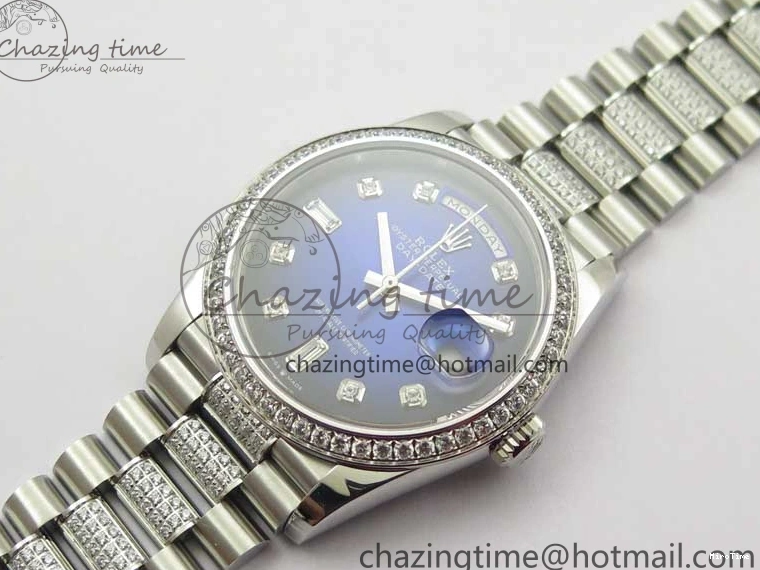 MiroTime 0521 Day-Date 36mm 128239 SS Crystal BP Best Edition Blue Crystal Marker Dial on SS President Bracelet A OdorResistant 2677